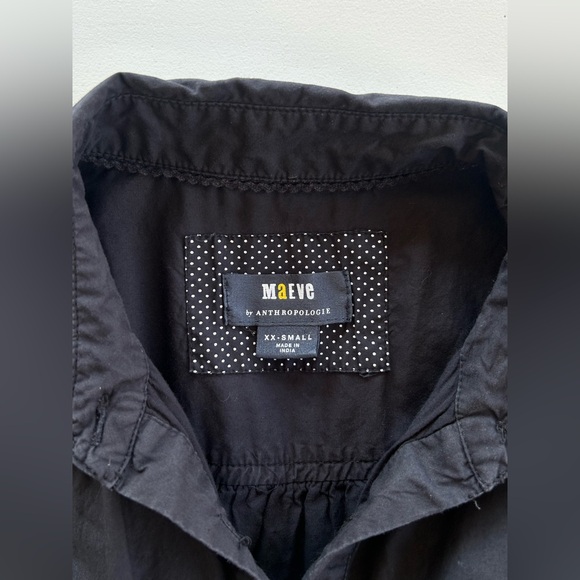 Anthropologie Maeve Button Down Midi Shirt Dress Cinch Tie Waist Navy Womens XXS - Picture 7 of 12